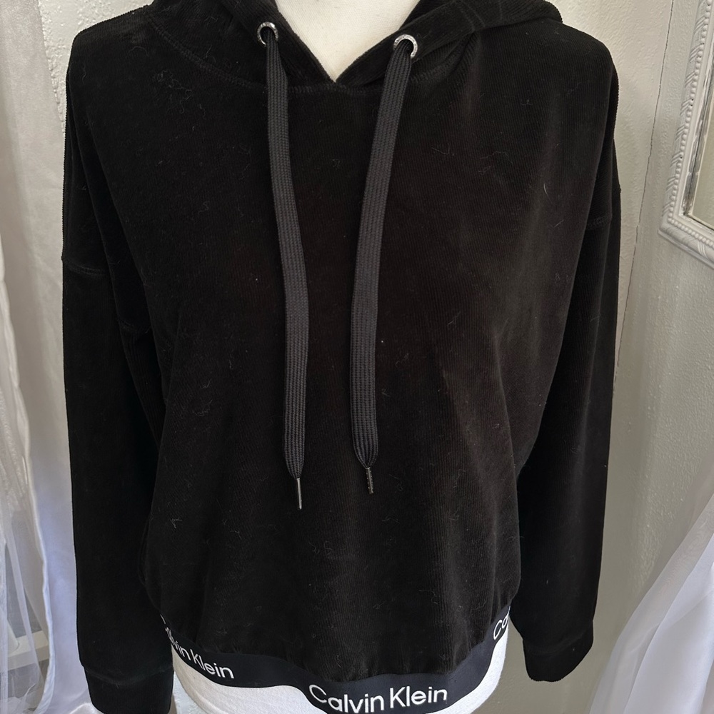 Calvin Klein Performance Women's Logo Elastic Long-Sleeve Pullover Velour Hoodie - Picture 6 of 6